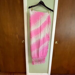 Gypsy 05 Pink & White gauzy knit oversized scarf wrap w/fringe